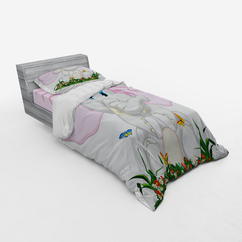 Ensemble de housse de couette en microfibre rose / vert / gris, Housse de couette simple TG + 2 articles suppléme