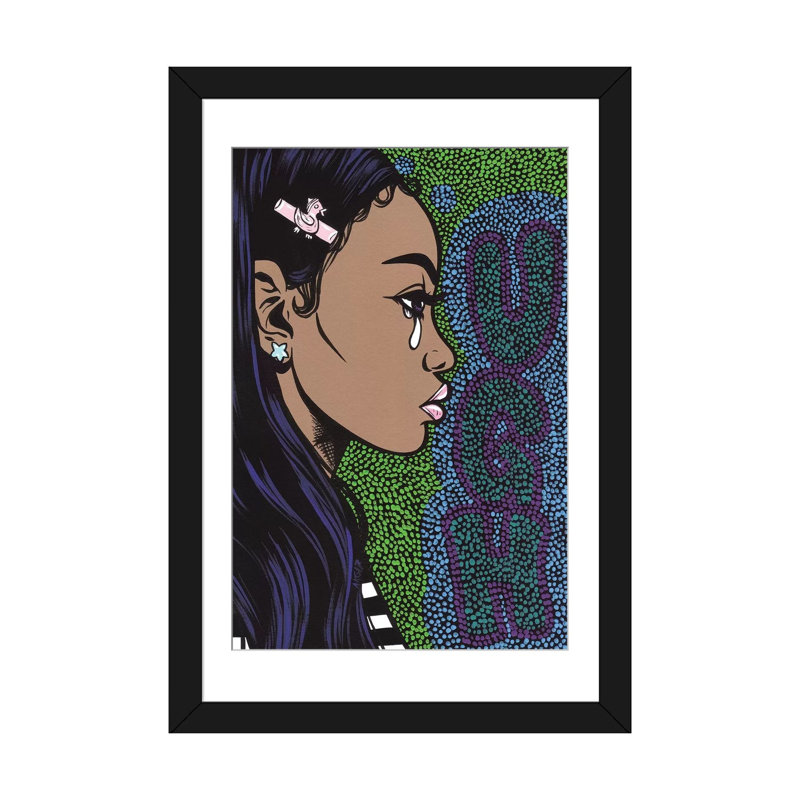 «Ugh Crying Girl» par Allyson Gutchell - impression d'art graphique, H 24 po x l 16 po x P 1 po, Blanc