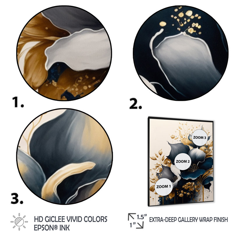 Deep Blue Calla Lily Bouquet V - Impression sur toile, Cadre photo noir, H 32 po x l 16 po x P 1 po