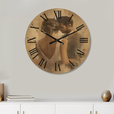 Tender Embrace - Beige Boho Oversized Wood Wall Clock