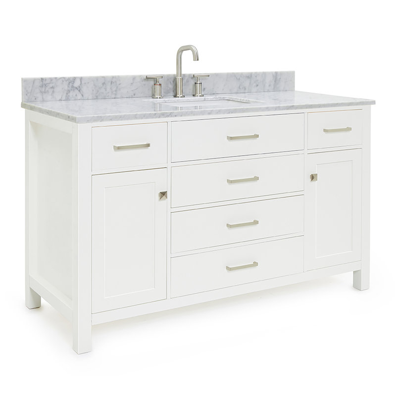 Ensemble de meuble-lavabo simple 54 po avec plateau en marbre de Carrare Aberdeenshire, Blanc