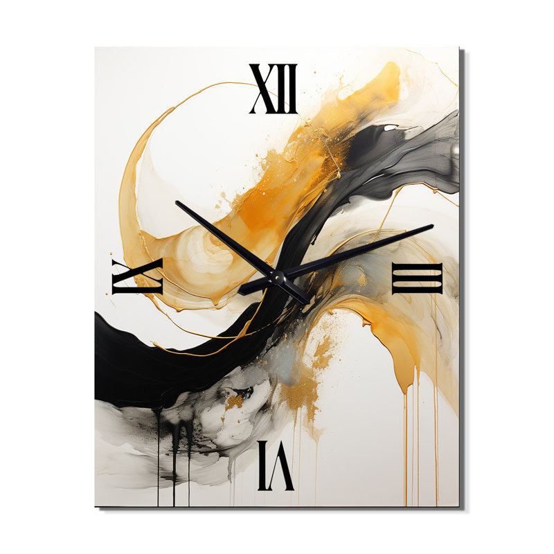 Immersion, danse, aquarelle en or et jaune - Peinture abstraite horloges murales, Moyen