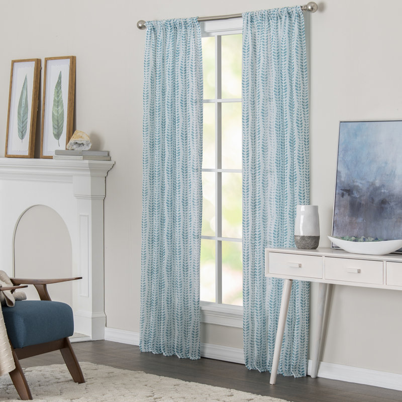 Hoorya 100% Polyester Light-Filtering Printed Vine Curtain Panel With Rod Pocket Top, Teal, 50" W x 84" L