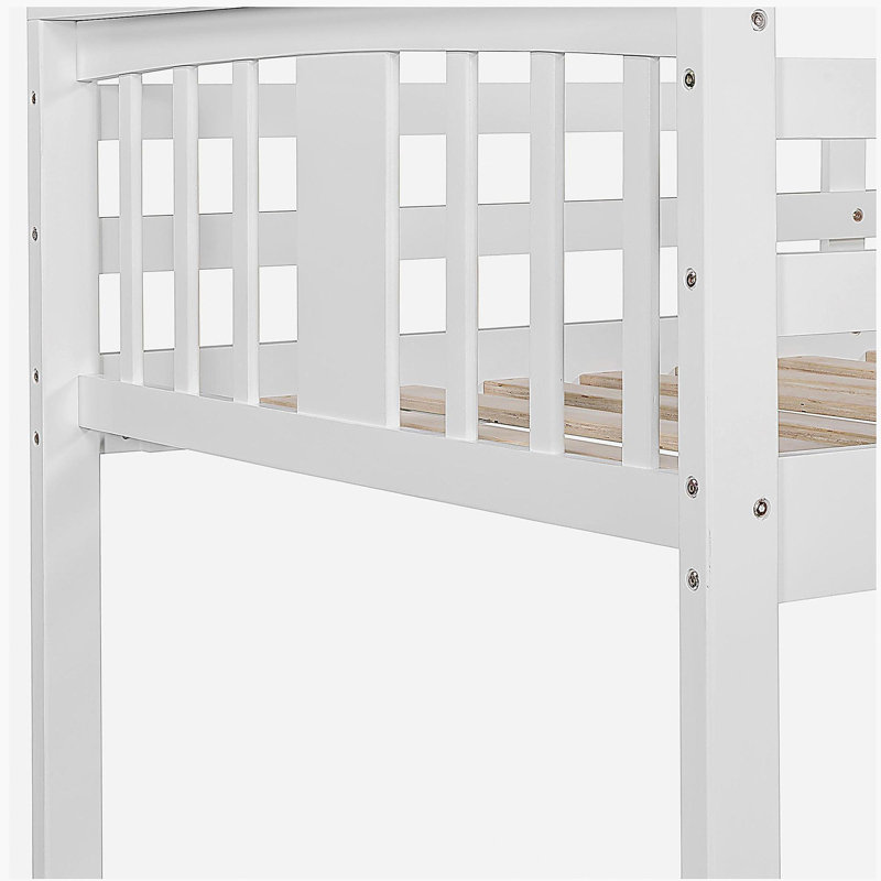Double-Deck Bed with Stairs, White, White