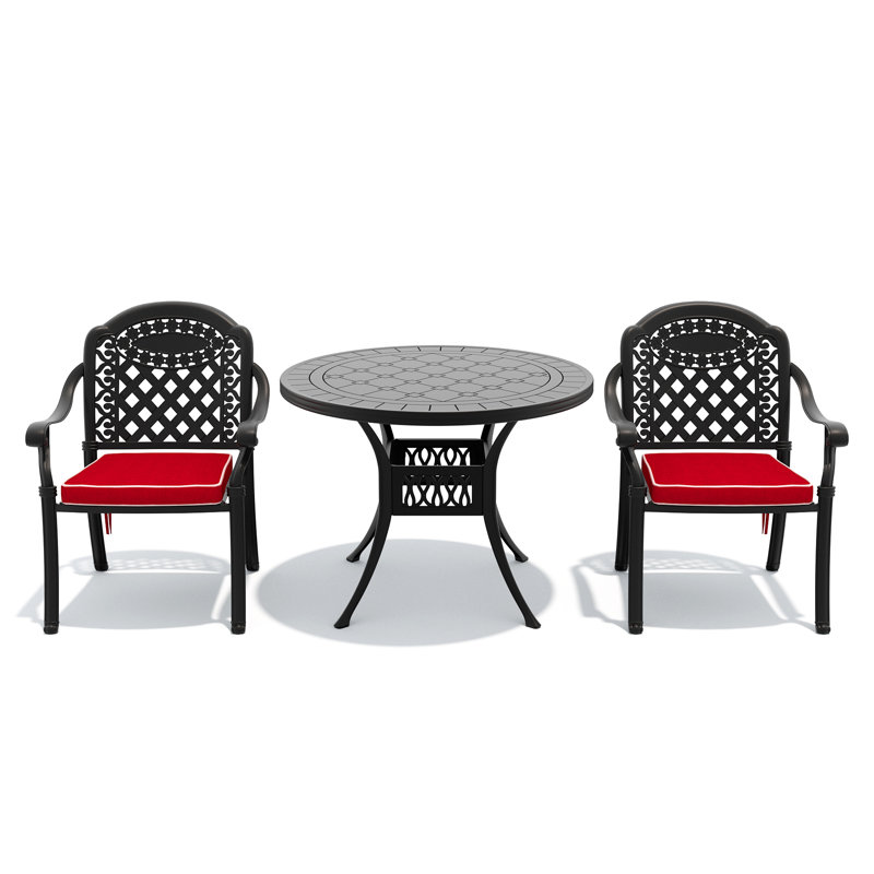 Ensemble de meubles de patio en aluminium coulé avec coussins rouges, 2