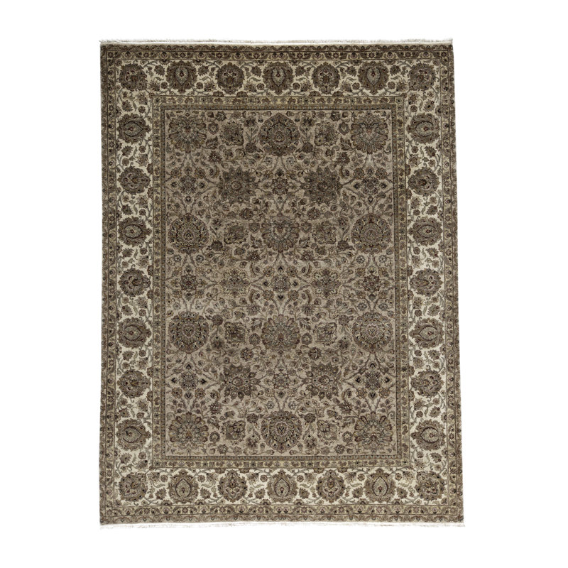 Tapis brun et ivoire de haute qualité noué à la main