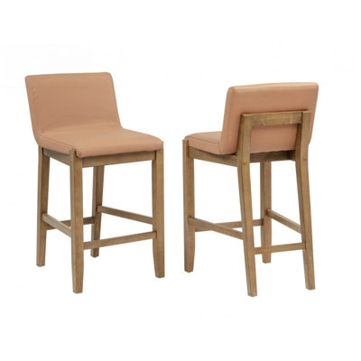 Ensemble de 2 tabourets de bar en bois massif rembourrés à hauteur de comptoir, brun