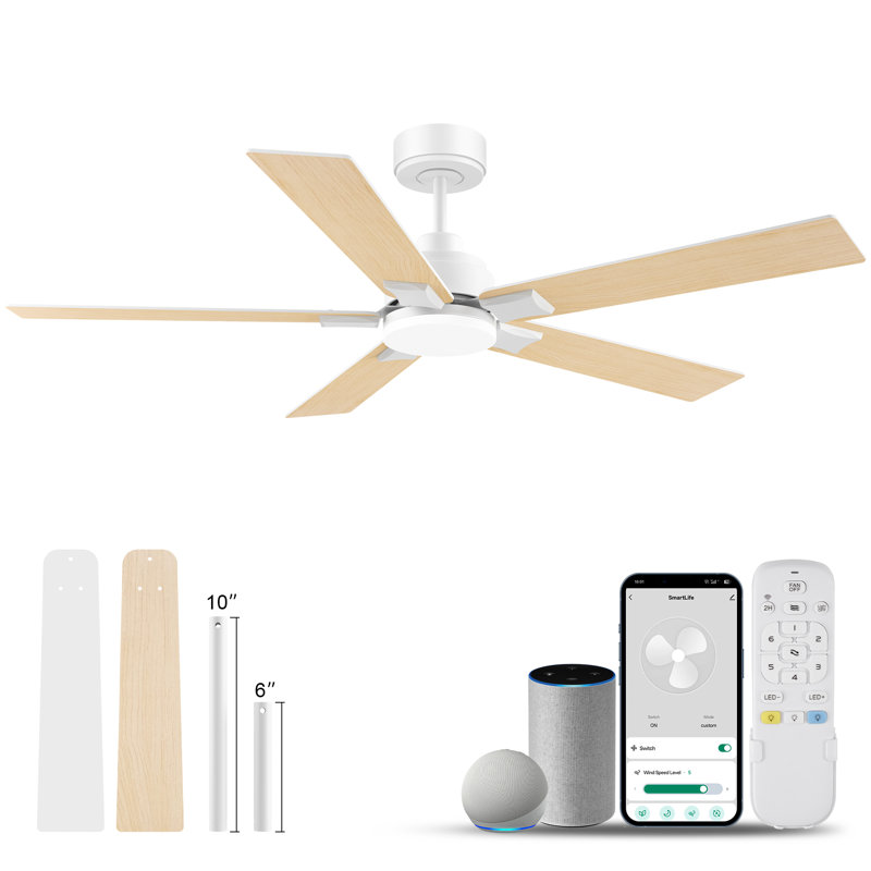 Ventilateur de plafond de 52 po à 5 pales avec lumière DEL, télécommande et commande vocale via Alexa, à intensité variable