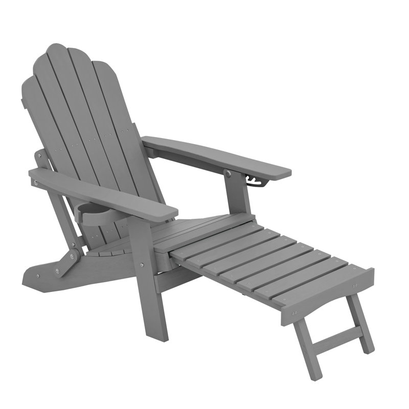 HIPS Folding Adirondack Chair Adjustable Chair with Ottoman Fire Pit Patio Chair for Outdoor, Gray