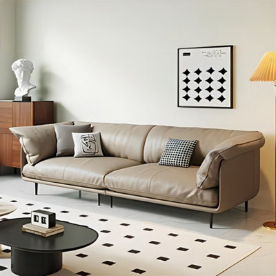 Khaki Genuine Leather Modular Sofa cushion couch