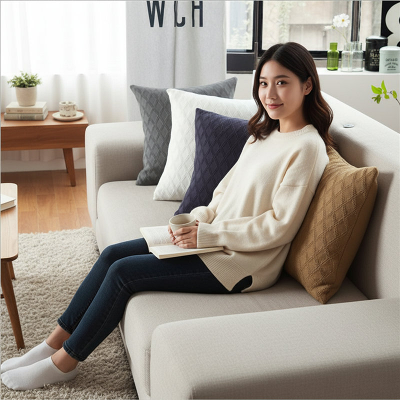 Gray Knitted Throw Pillow Cover – Cozy Sweater Style 18"x18" for cover only , Gray