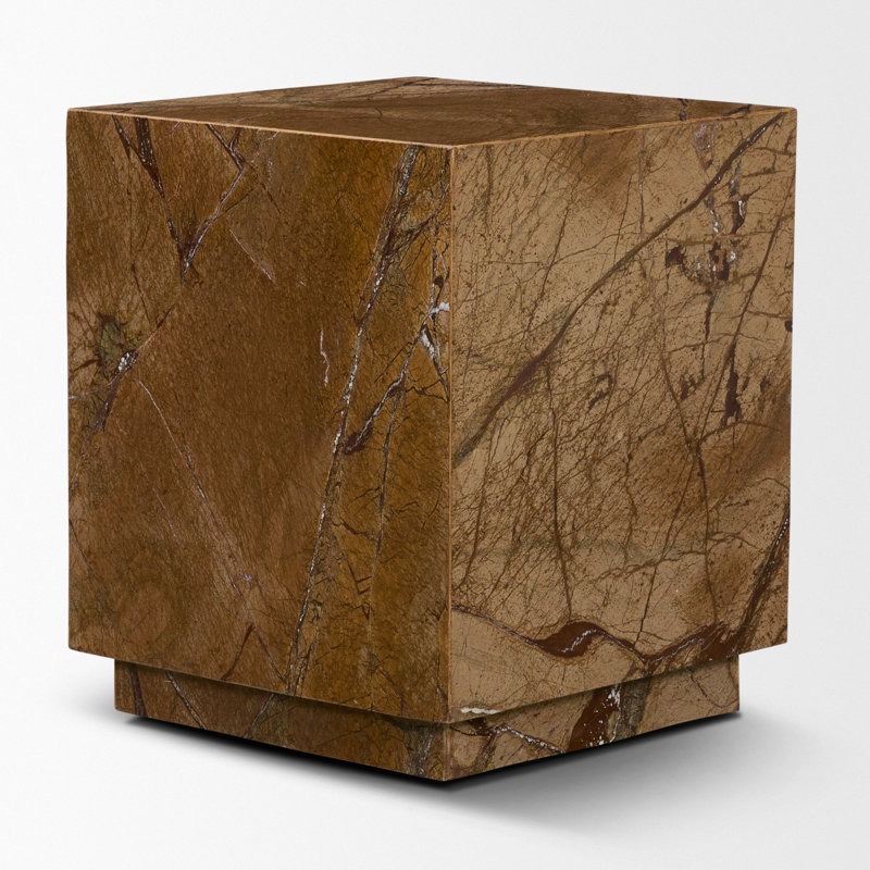 Matteo Solid Marble Square Side Table, Brown