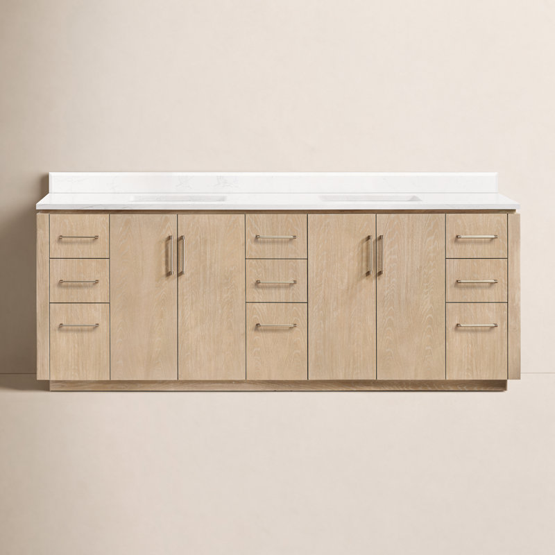 Meuble-lavabo double 84 po Cloverfield, Or, Gris cendré délavé