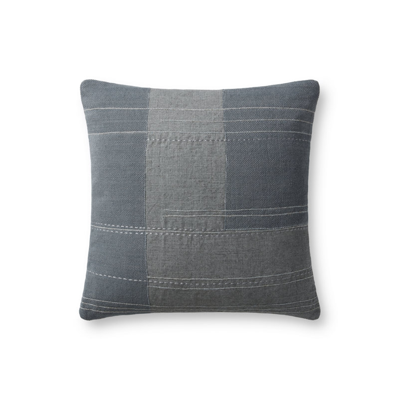 Blue and Gray Embroidered Cotton Blend Square Pillow Set
