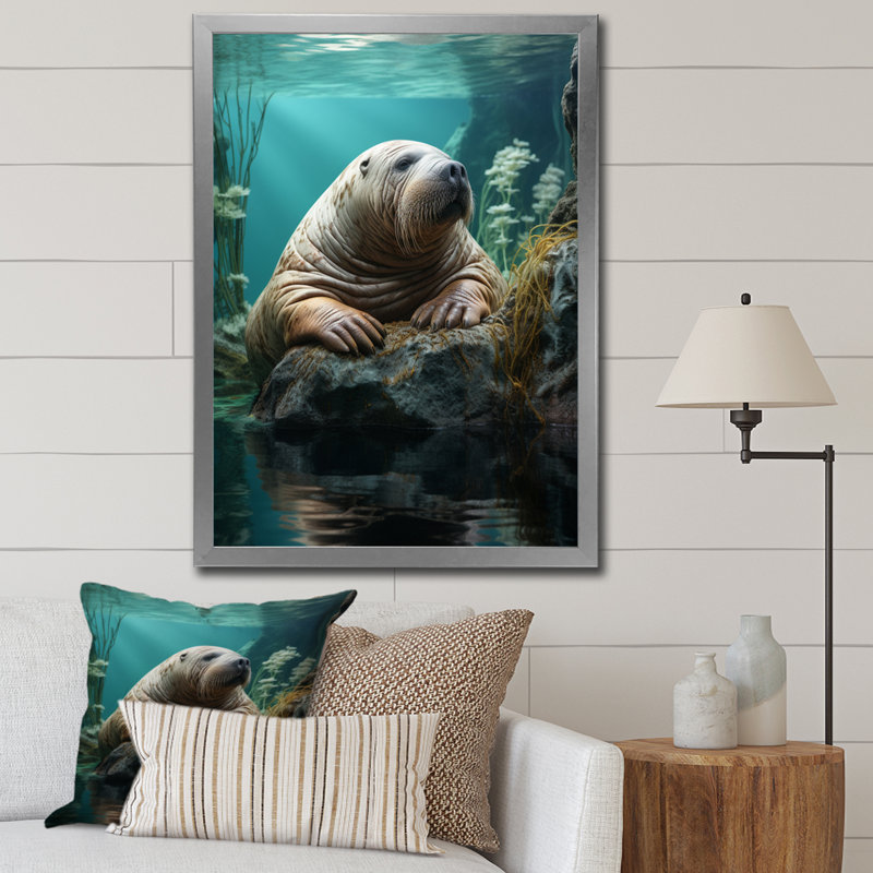 Morse de la sérénité arctique sur toile, H 40 po x l 30 po x P 1,5 po, Cadre simple argenté