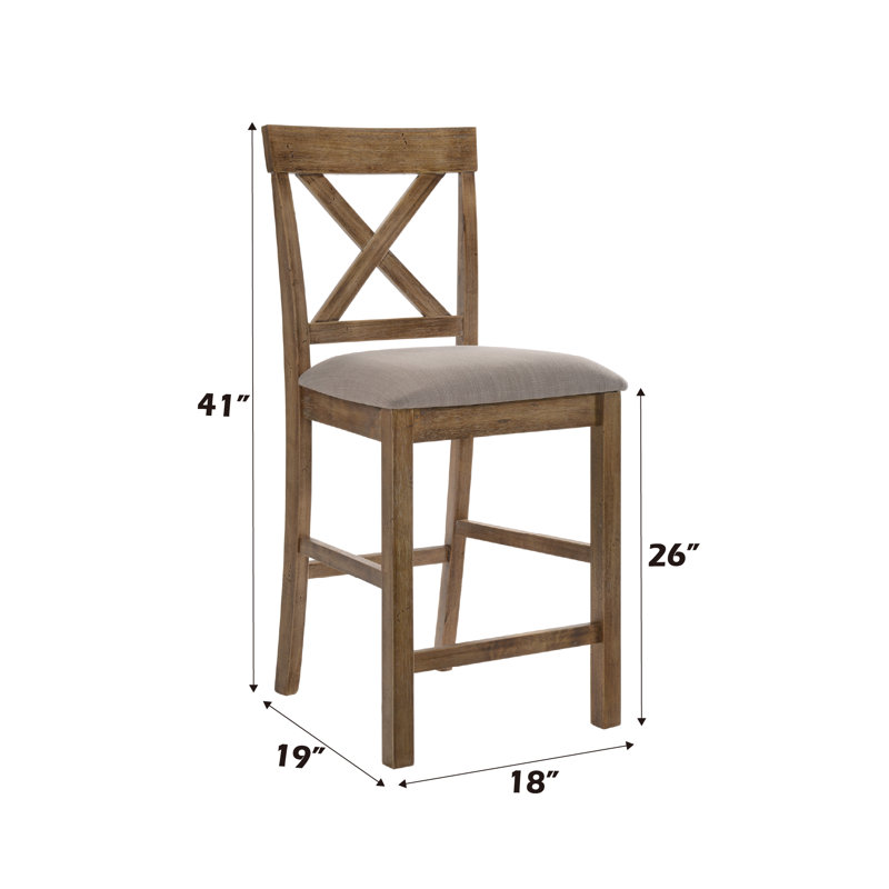 Chaise de salle à manger à hauteur de comptoir rustique avec dossier en X et siège rembourré (ensemble de 2)