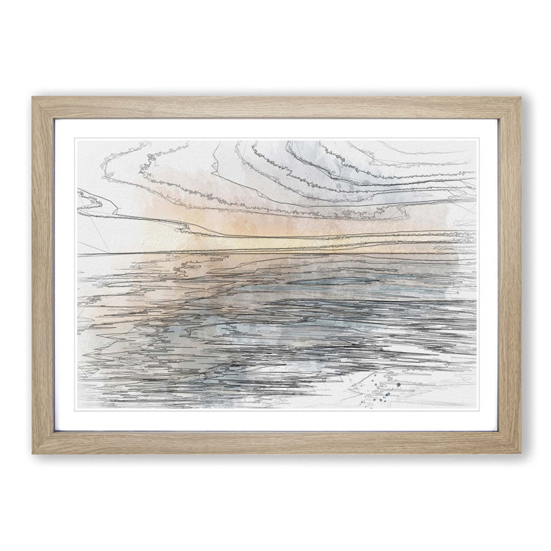 Tranquil Lake Michigan in Abstract - Framed Print, 35cm H x 50cm W x 2cm D, Oak