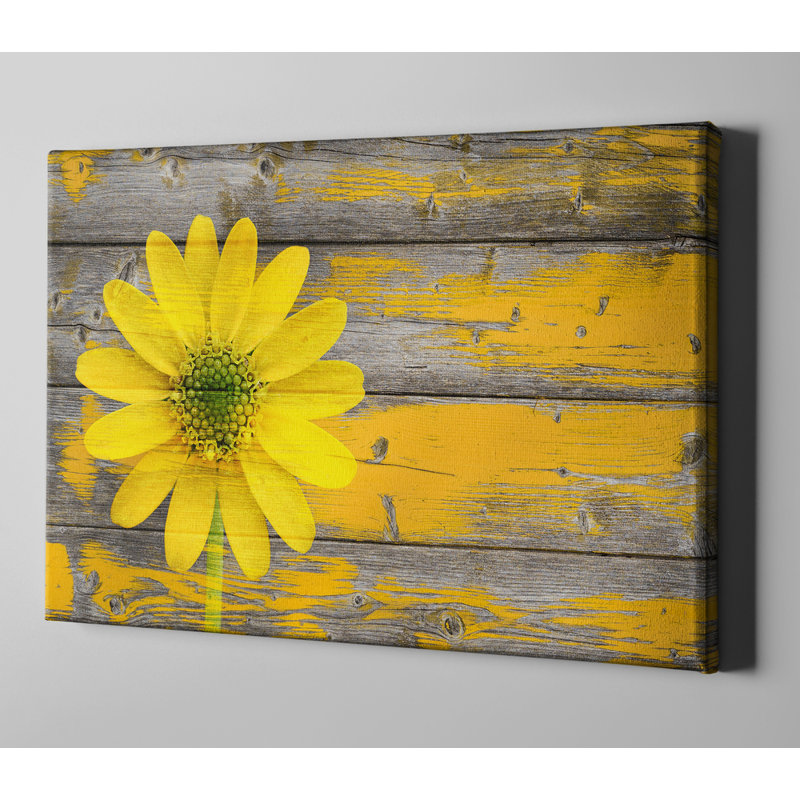 «Wood Series: Rustic Daisy», art mural sur toile, H 12 po x l 18 po