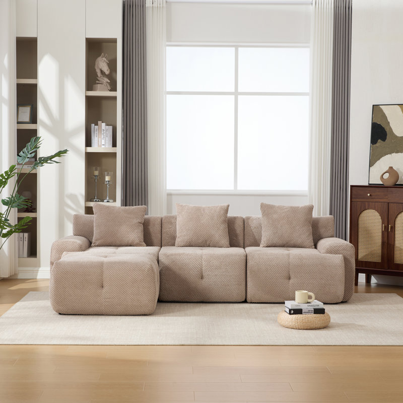 Boneless 104" W 4 - Piece Compression Upholstered Foam-filled Modular Sectional Sofa, Taupe Polyester