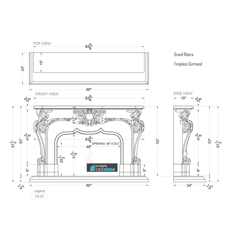 Ribera Fireplace Surround, White Smooth, 58" H x 90" W x 15" D