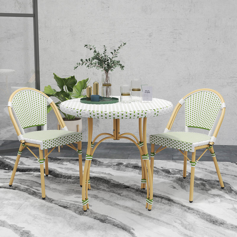 Altesa Modern Dining Set With Round Rattan Dining Table And Rattan Dining Chairs For Dining Room, Patio, Green