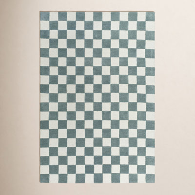 Jenna Hand-Woven Teal Checkered Rug