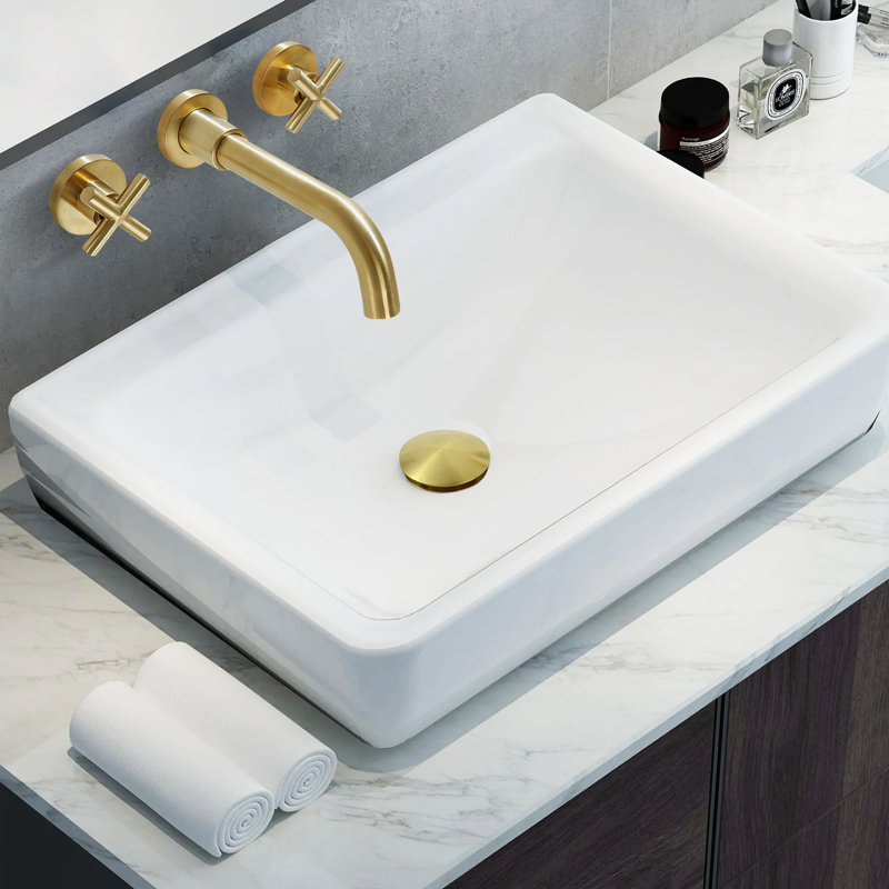 2-handle Bathroom Faucet with Drain Assembly, Brushed Gold