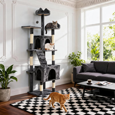Arbre à chat pour grand chat 74 po, grande tour pour chats d'intérieur, maison robuste et robuste pour adultes grands chats