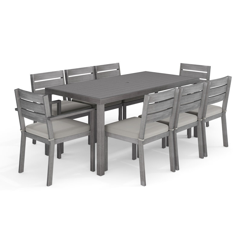 Martha Stewart Bedford All-Weather Patio Set With 71" Table And 8 Stackable Dining Chairs, Grey