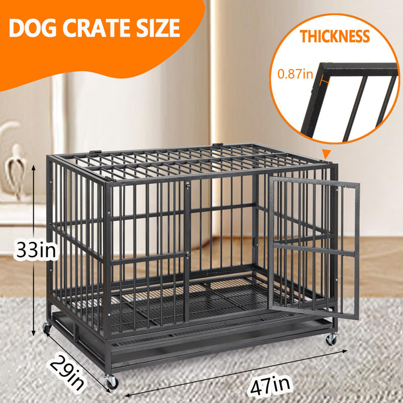 Large 48 Inch Black Rolling Steel Dog Crate