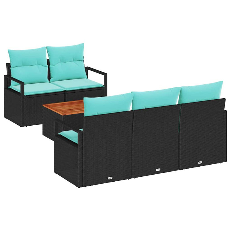 Ensemble de canapé de jardin vidaXL 6 pièces en rotin de polyester noir et turquoise