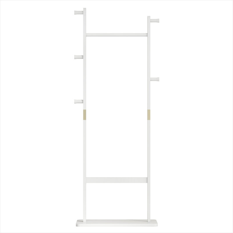 Traditional Silhouette Solid Wood Freestanding Coat Rack with 4 Hooks, Space-Saving Entryway Organizer in Classic White