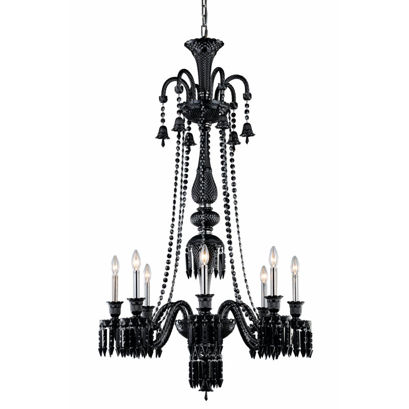 Lustre empire 8 lumières de style bougie Leonardo, Teck doré fumé