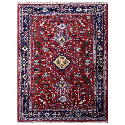 Red Blue Silk and Wool Handmade Oriental Area Rug, Hand Knotted, Rectangle Shape -  Darby Home Co, FB75F76EA8DA48E293180249D480CDCF