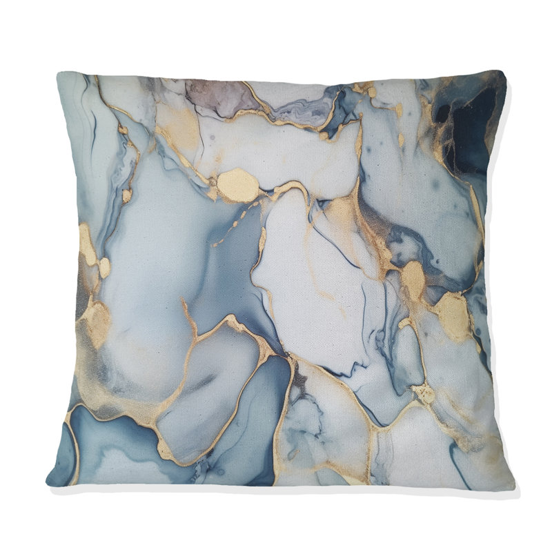 Grey And Gold Tender Liquid Ink Art III - Fractals Printed Throw Pillow