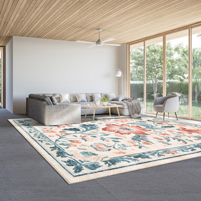 Tapis lavable à imprimé floral lavable avec envers antidérapant lavable pour la chambre à coucher du salon