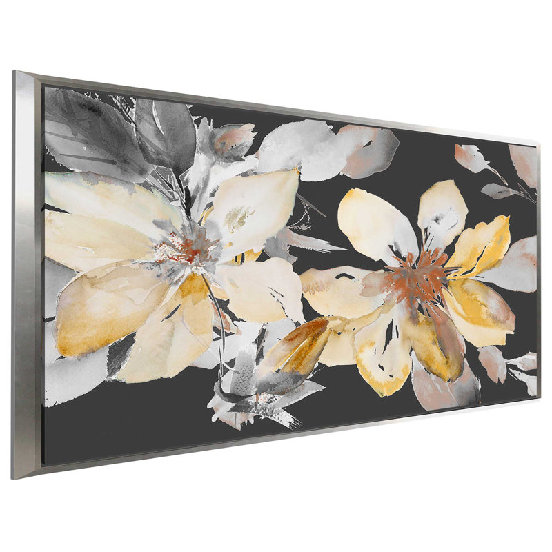 «Yellow Clematis on Grey», reproduction d'art sur toile encadrée, H 39,5 po x l 63,5 po x P 2 po