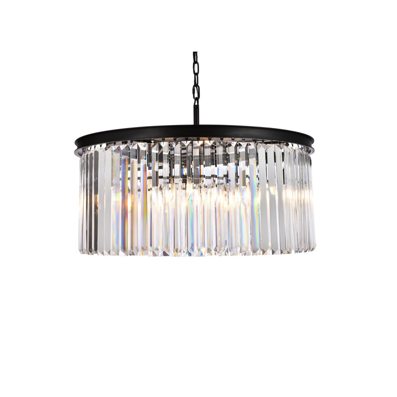 Lustre en cristal 8 lumières Yazmin, Transparent, Noir mat