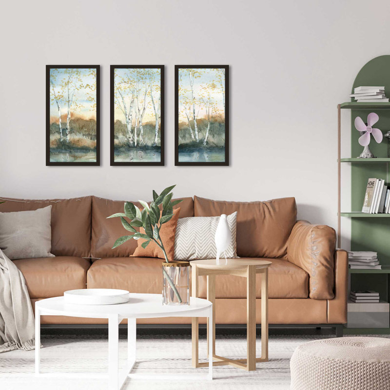 Birch Riverbank par Carol Robinson - reproduction de cadre photo unique de 3 pièces, H 25,5 po x l 40,5 po x P 1 po