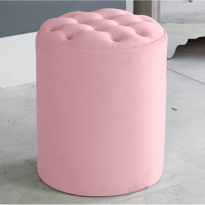 Henthorn 28cm Wide Velvet Tufted Round Solid Colour Pouffe Ottoman, Pink