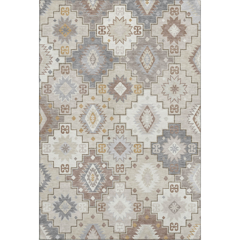 Premium Machine Washable Mayfield  Ethnic Rug, Ivory, 2'6" x 3'10"