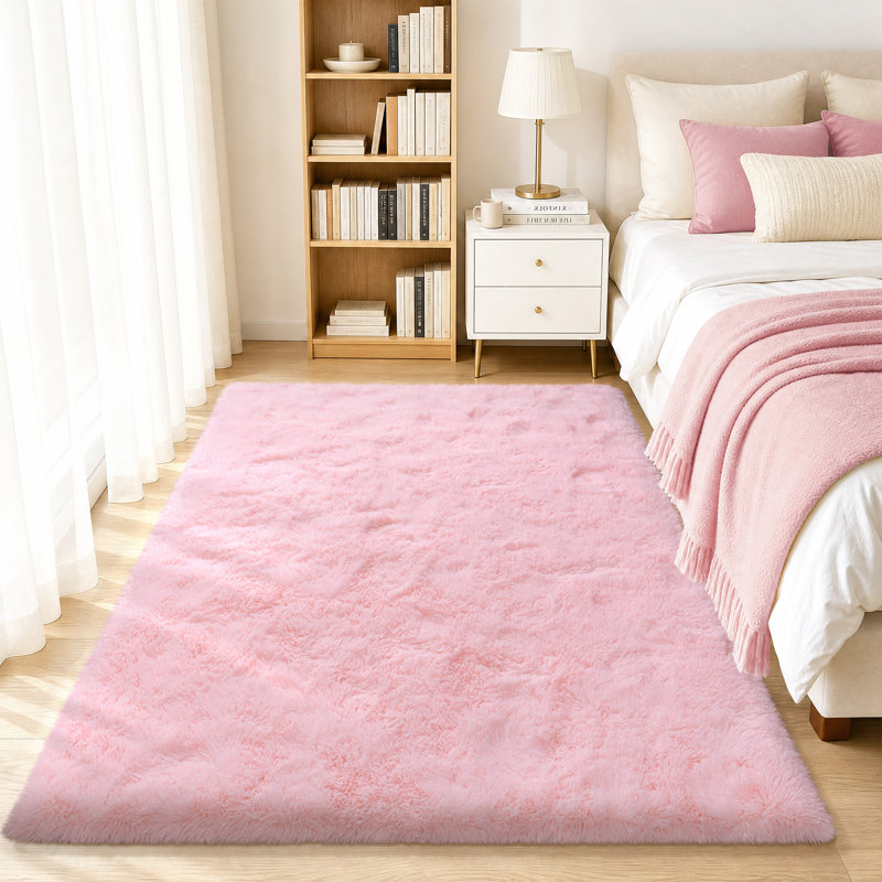 Solid Rug Soft Fluffy Pink Indoor Area Rug for Living Room Bedroom Nursery Kids Room, Rectangle 4' x 6'