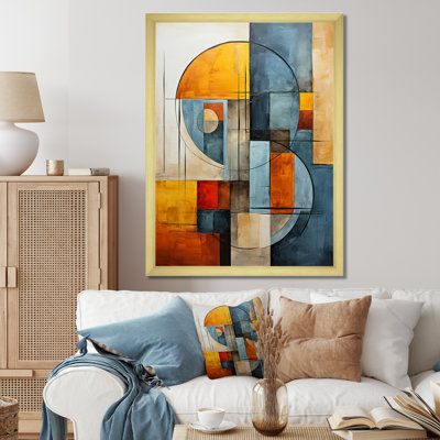 «Orange and Blue Cubism Assemblage II - Abstract Collages», art mural sur toile