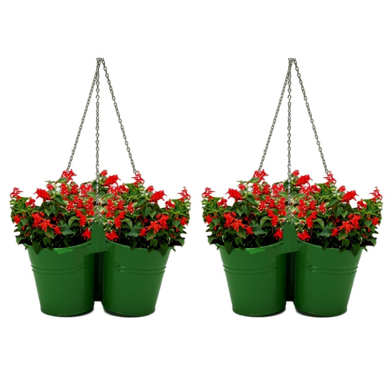 Metal Hanging Planter, Sage, 24" H x 11" W x 11" D
