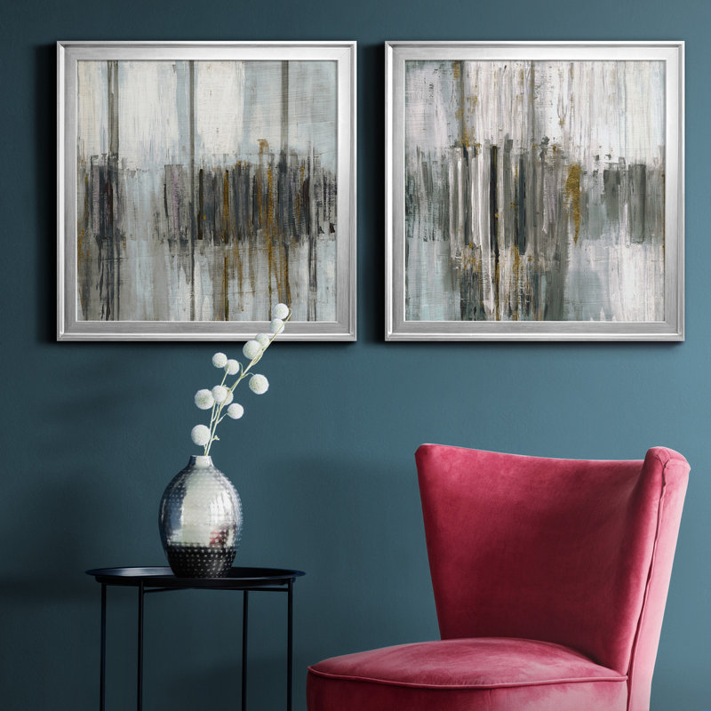 «Saturnia Spring I», ensemble de 2 peintures sur toile encadrées, Argent, H 22,5 po x l 45 po x P 1,5 po