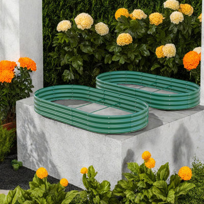 Large Planters, Galvanized Steel 8x4x1ft Modern Raised Garden Bed