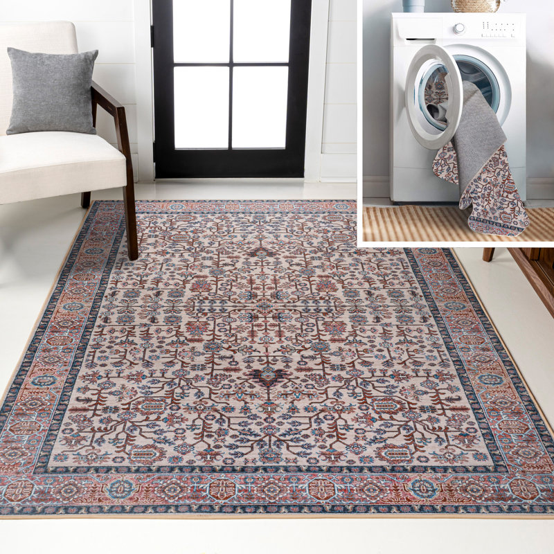 Kemer All-Over Persian Machine-Washable Beige/Red/Blue Rug, Rectangle 7'10" x 10'