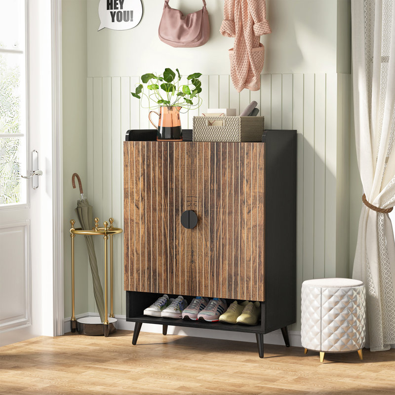 Shoe Cabinet with Adjustable Shelves and Doors, Vintage Brown/Black