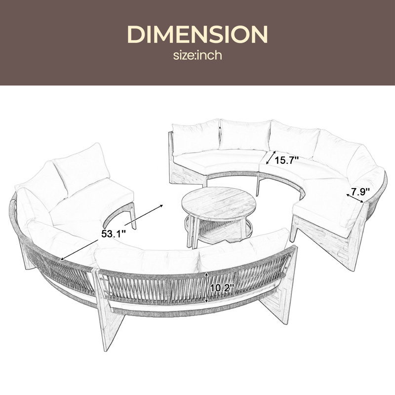 Wystan 53.1 " W Curved Patio Sectional Set with Cushions, Beige