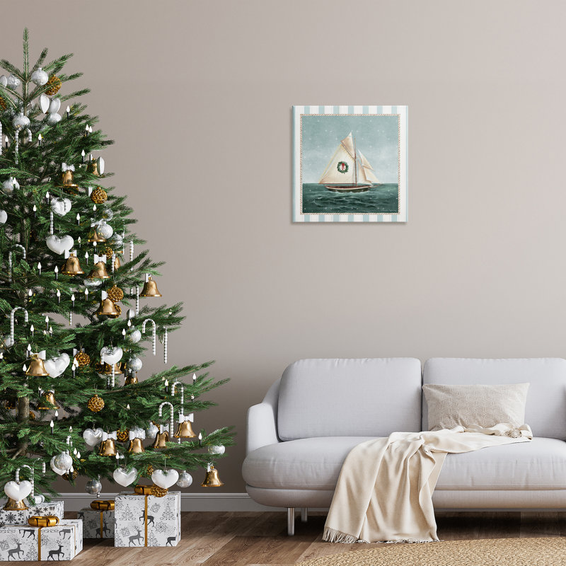 Art mural festif sur toile voilier d'hiver, design par Danielle Murray, H 24 po x l 24 po